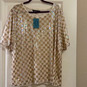 DAVI & DANI Gold and Cream Sequin Blouse
